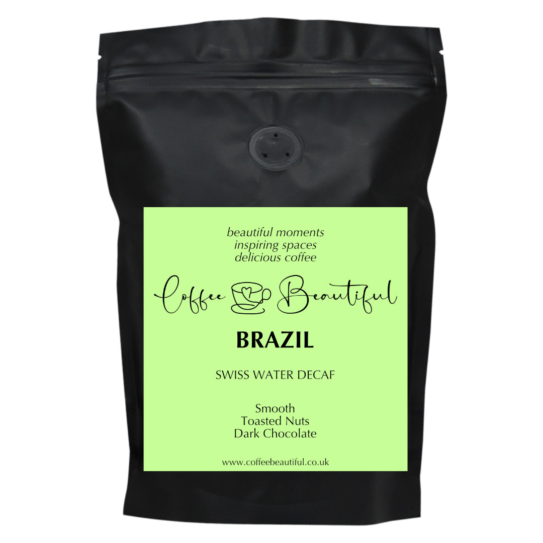 Coffee Beautiful Brazil Swiss-Water Decaf Specialty Grade Coffee by the coffee beautiful coffee company uk London Surrey