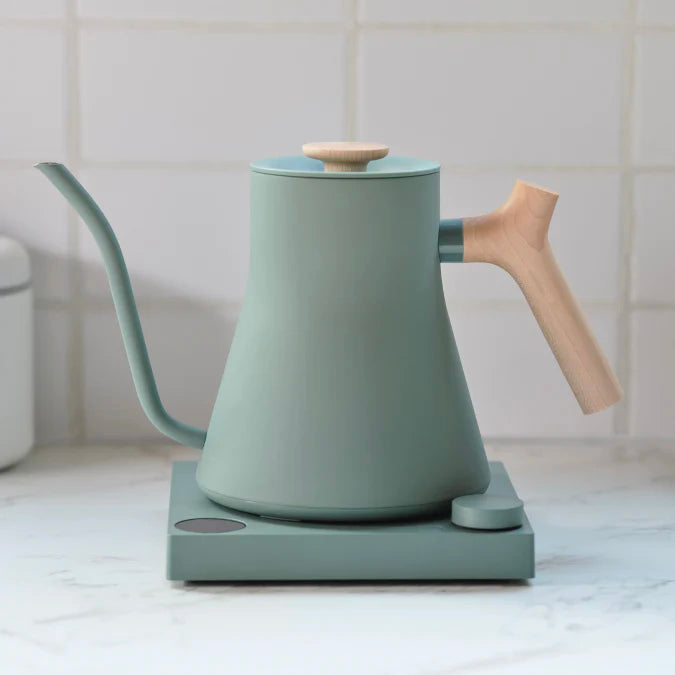 Fellow Stagg EKG Electric Kettle Smoke Green with Maple by the Coffee Beautiful Coffee Company UK London Surrey