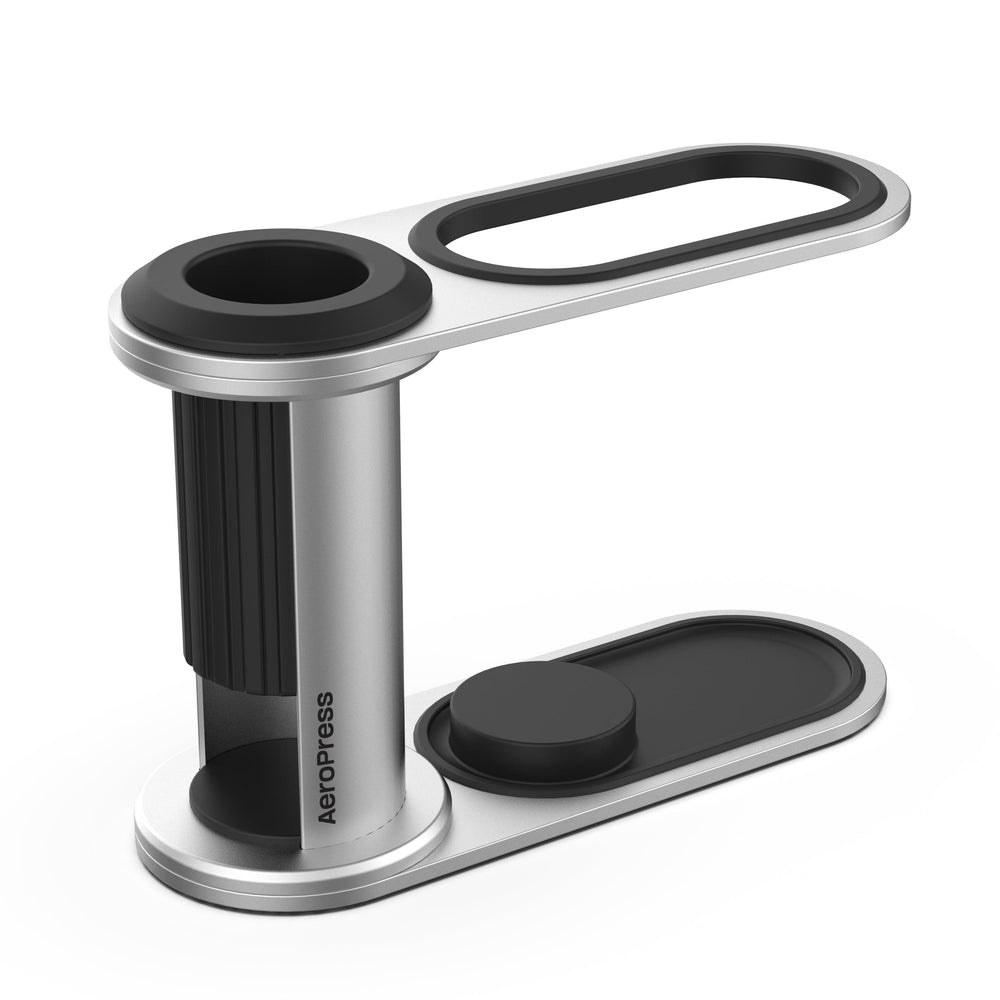 AeroPress Organiser Stand in Premium Stainless Steel — angled view