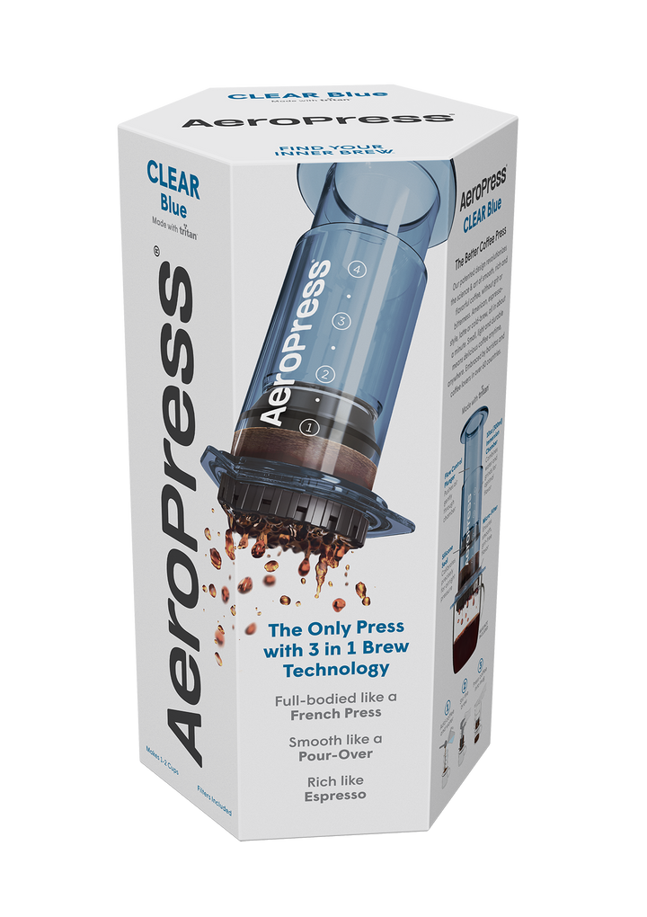 AeroPress Clear Blue Coffee Brewer by the Coffee Beautiful Coffee Company UK London Surrey