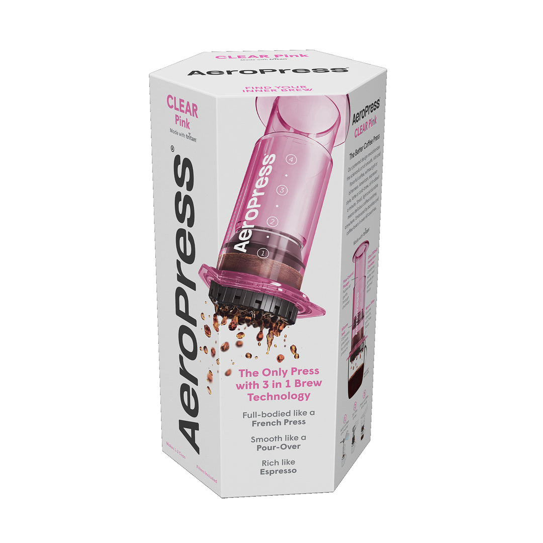 AeroPress Clear Pink Coffee Brewer by the Coffee Beautiful Coffee Company UK London Surrey