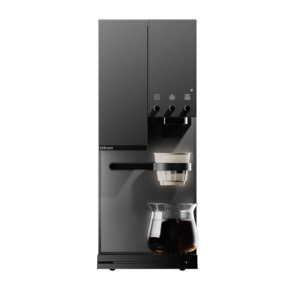 Midnight Black XBloom Studio Coffee Machine with a glass carafe on a white background