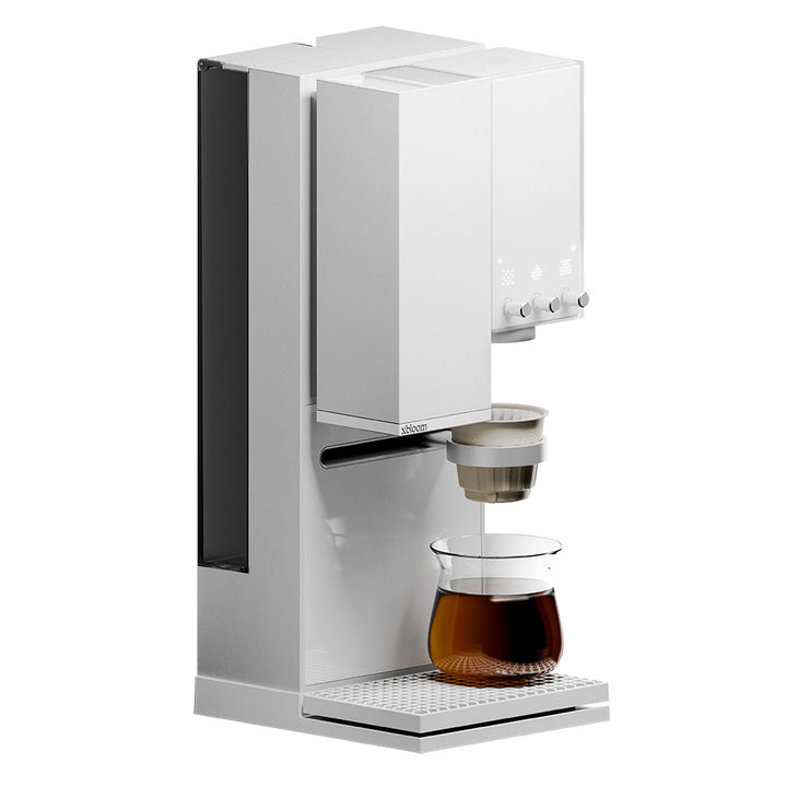 Modern Moonlight White XBloom Studio Coffee Machine with a glass carafe on a white background