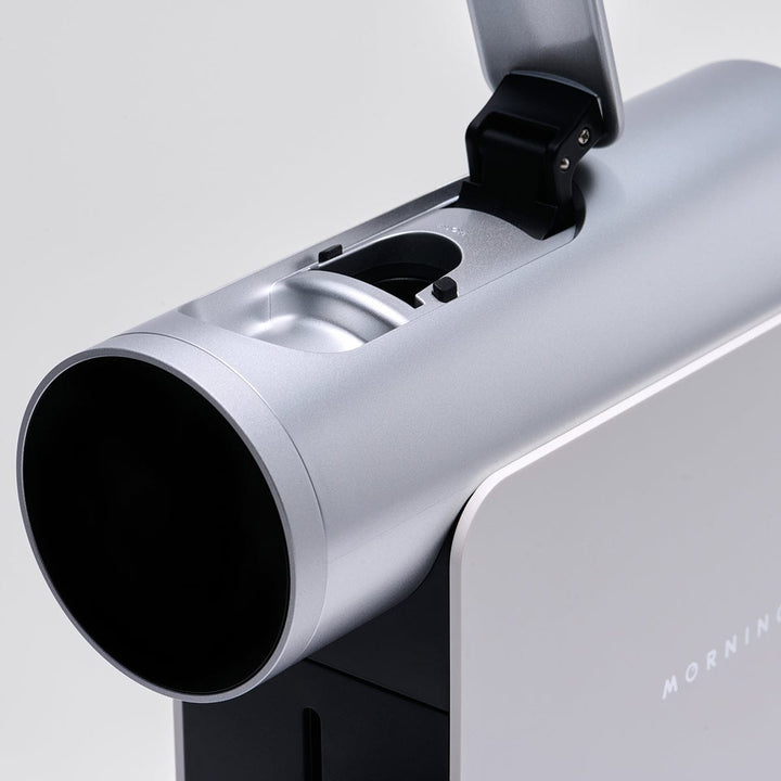 Morning Machine — capsule bay and dial detail, white