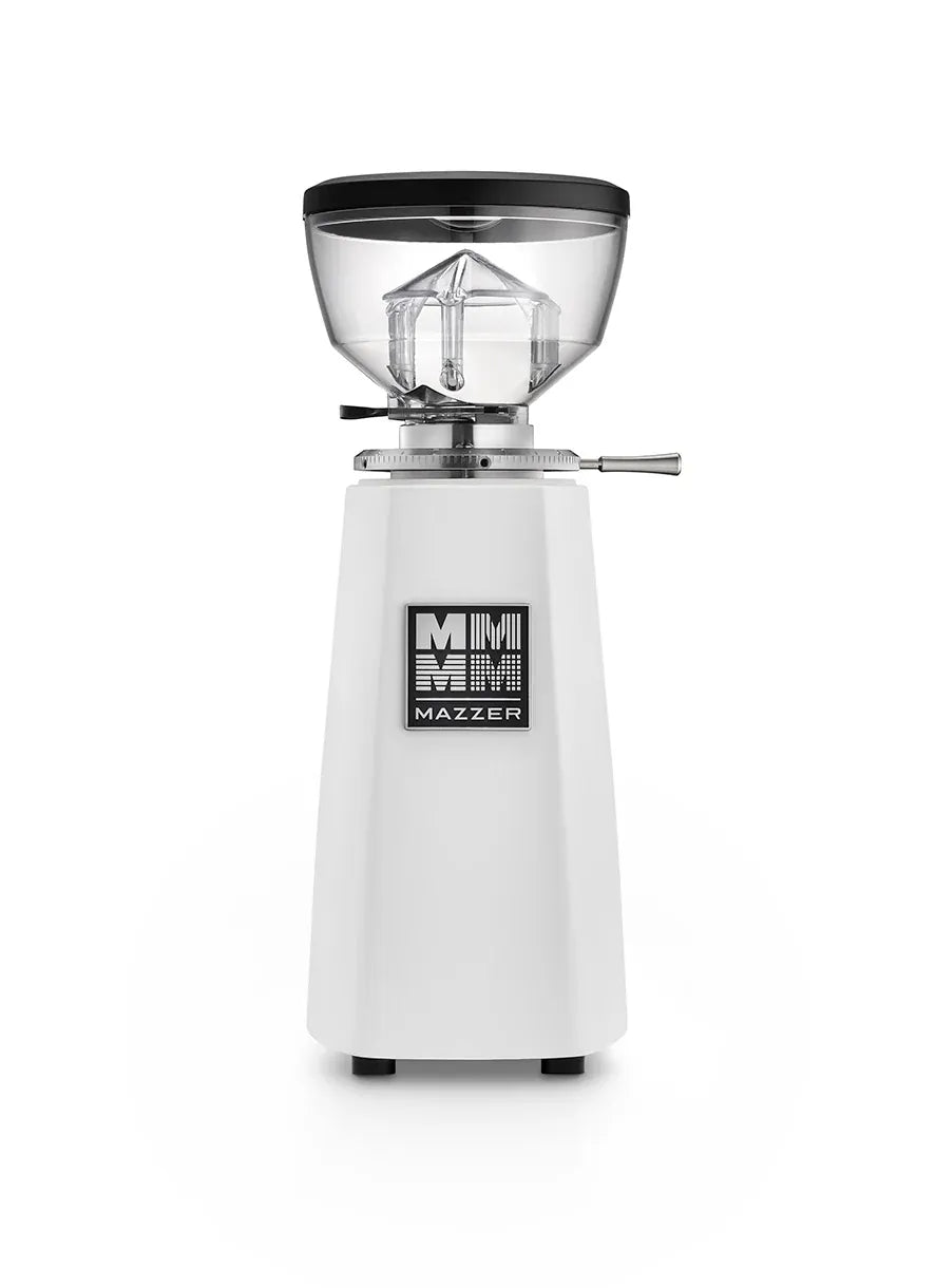 Mazzer Mini Electronic Coffee Grinder — White, rear view