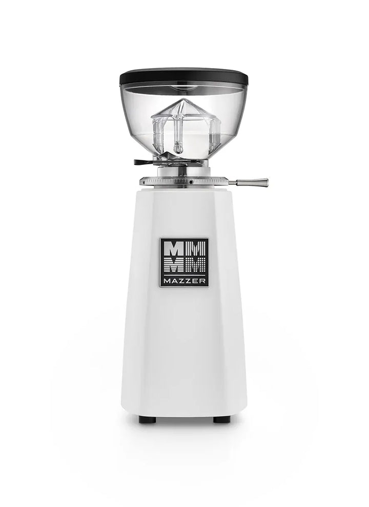 Mazzer Mini Electronic Coffee Grinder — White, rear view