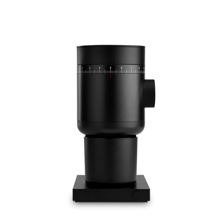 Fellow Opus 2 conical burr coffee grinder in Black on a square base