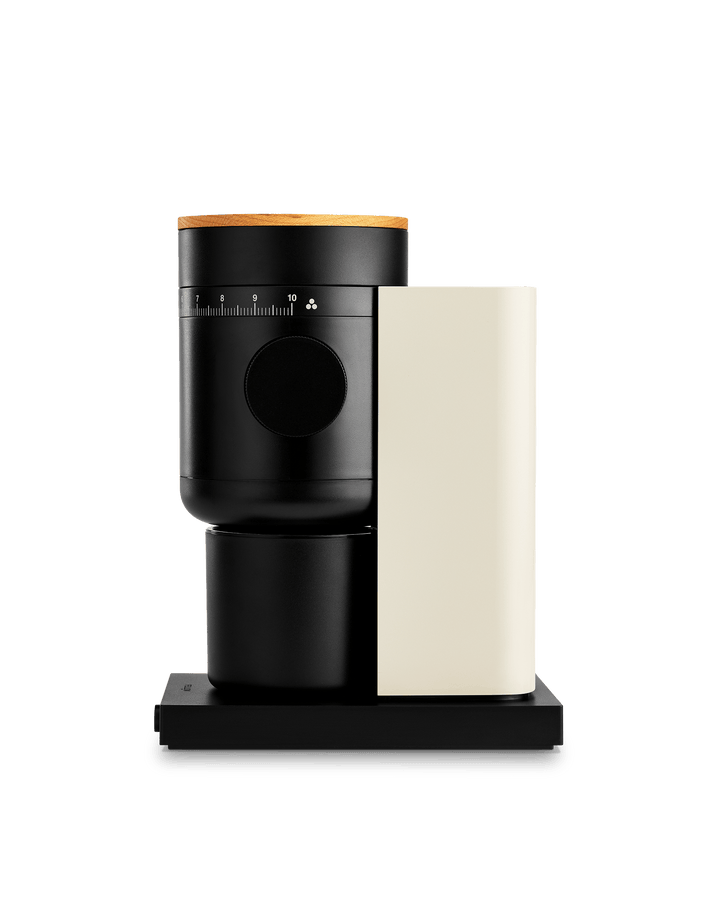 Fellow Opus 2 grinder in Sesame and maple shown from the front