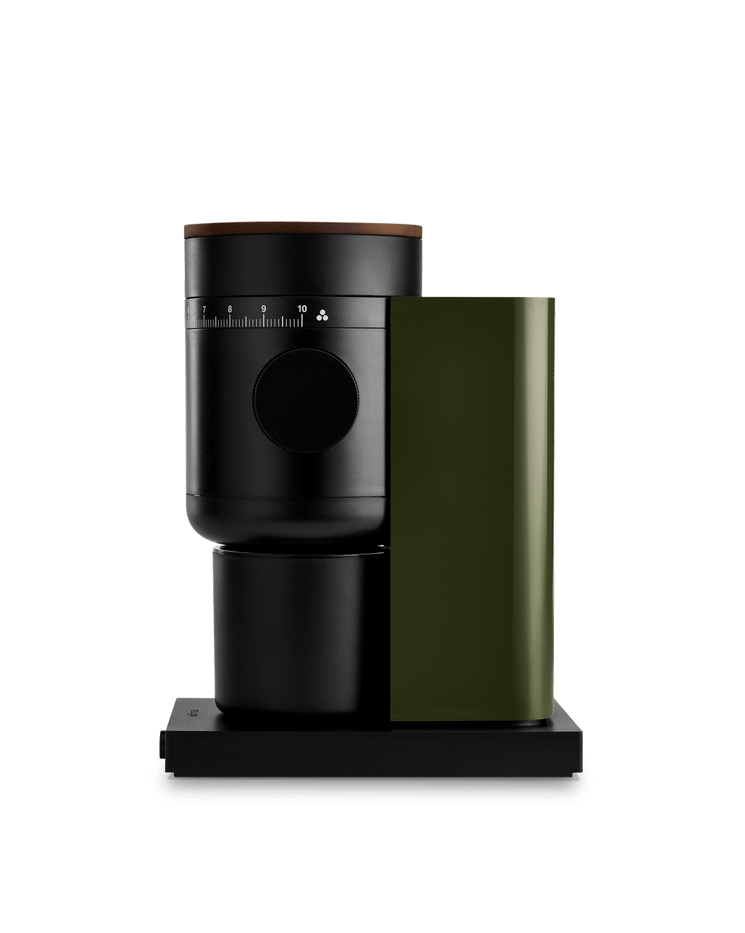 Fellow Opus 2 grinder in Woodland and walnut shown from the front
