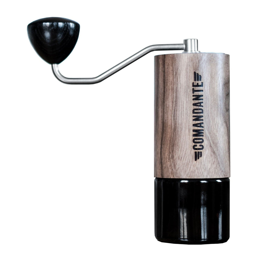 Comandante C40 Nitro Blade Coffee Grinder MK4 in Virginia Walnut with black accents on a white background