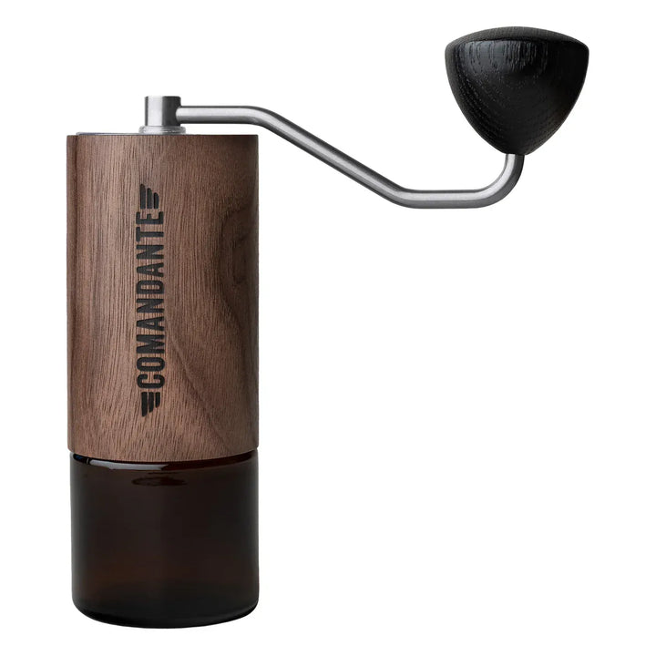 Comandante C40 Nitro Blade Coffee Grinder MK4 in Virginia Walnut with black accents on a white background
