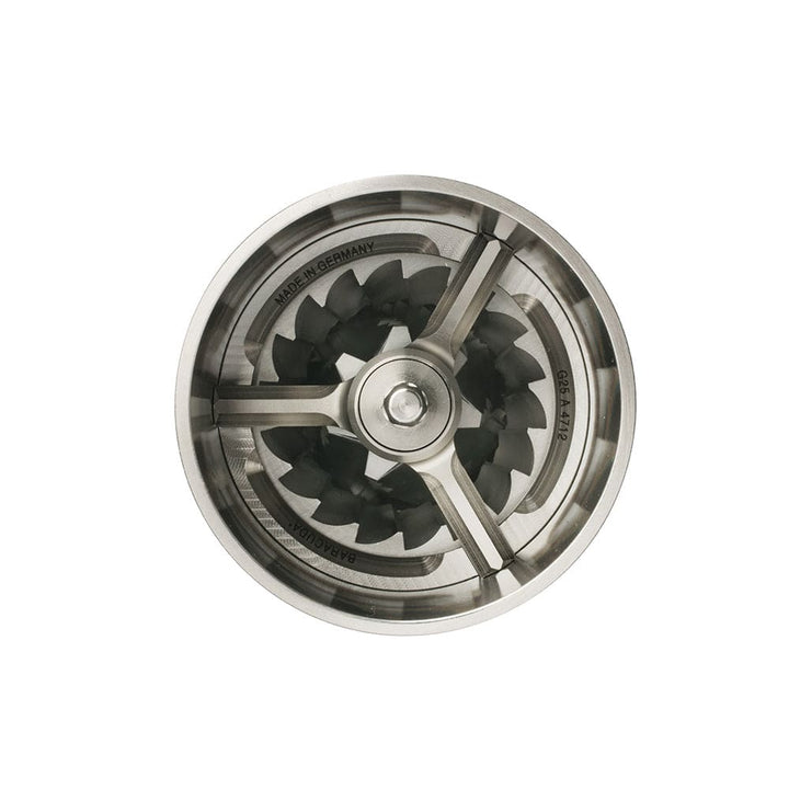 Top-down view of Comandante C60 Baracuda Coffee Grinder in Nautilus Blue on a white background