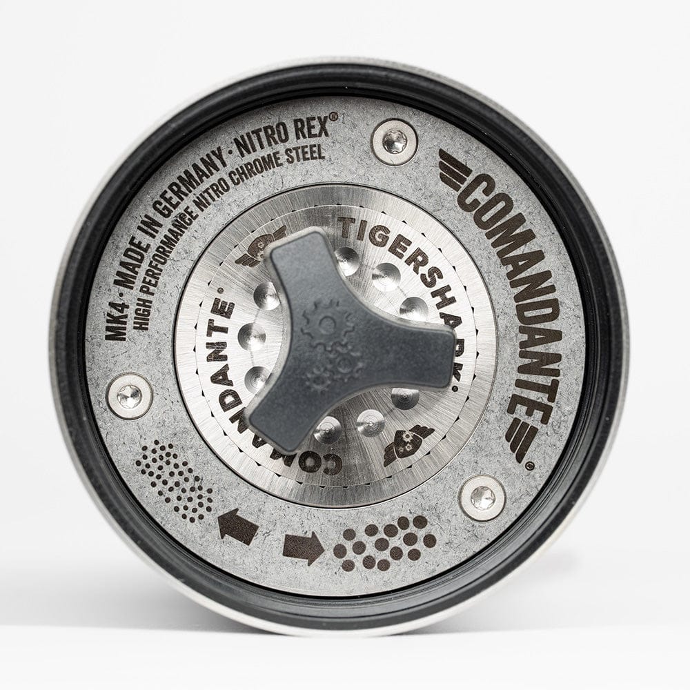 Bottom up view of Comandante Lab Series C40 MK4 Tigershark Burr Manual Coffee Grinder