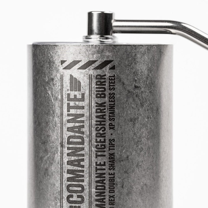 Close up view of Comandante Lab Series C40 MK4 Tigershark Burr Manual Coffee Grinder