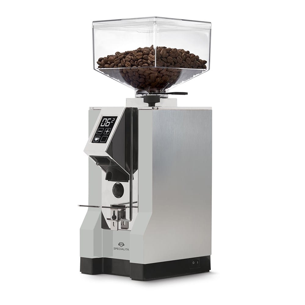 Eureka Mignon Specialita 55 espresso grinder in Polished Silver with chrome front panel