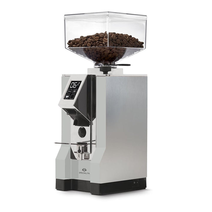 Eureka Mignon Specialita 55 espresso grinder in Polished Silver with chrome front panel