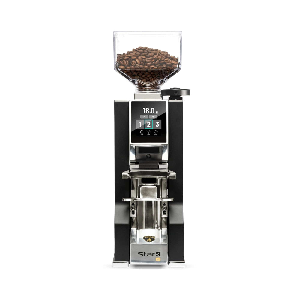 Eureka Mignon Stark W 65 — front view with touchscreen and weighing fork