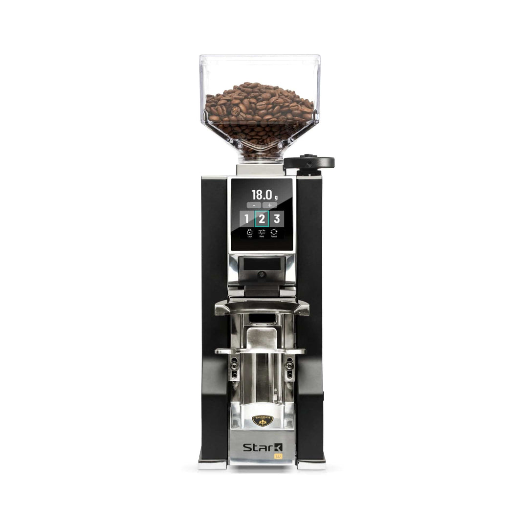 Eureka Mignon Stark W 65 — front view with touchscreen and weighing fork