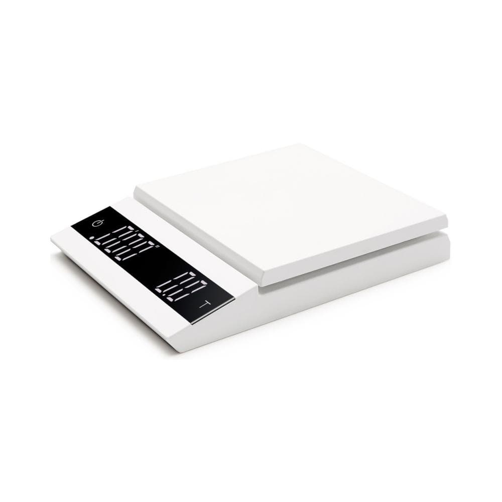 Felicita Parallel Coffee Scale in White on a white background