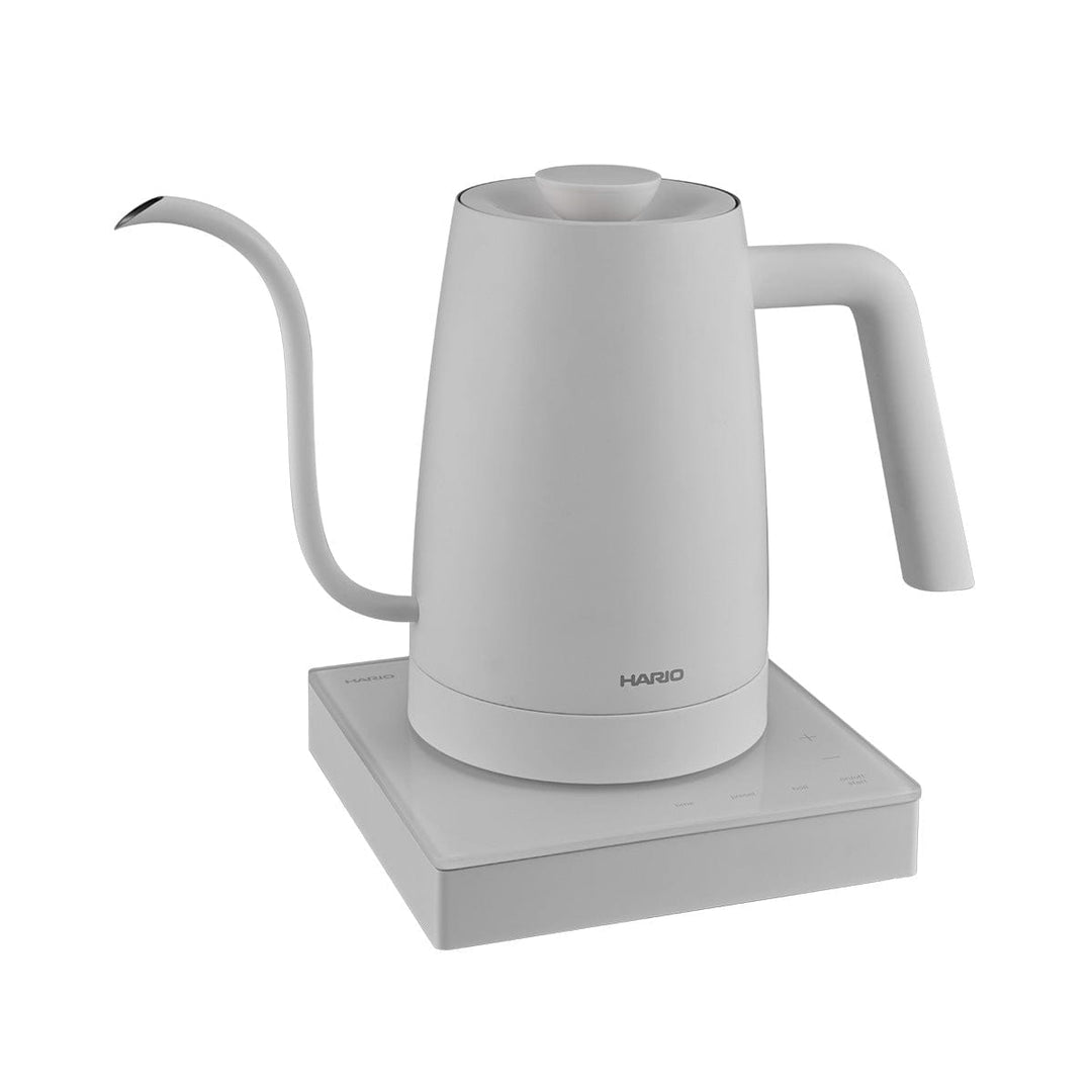 White Hario Lyra coffee kettle on a white background