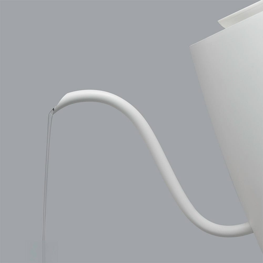 White Hario Lyra electric Kettle gooseneck spout on a grey background