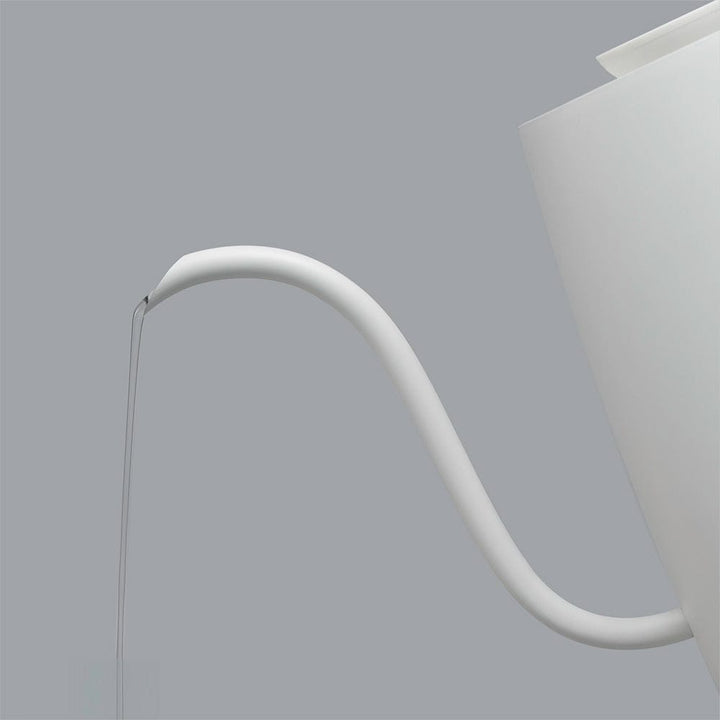 White Hario Lyra electric Kettle gooseneck spout on a grey background