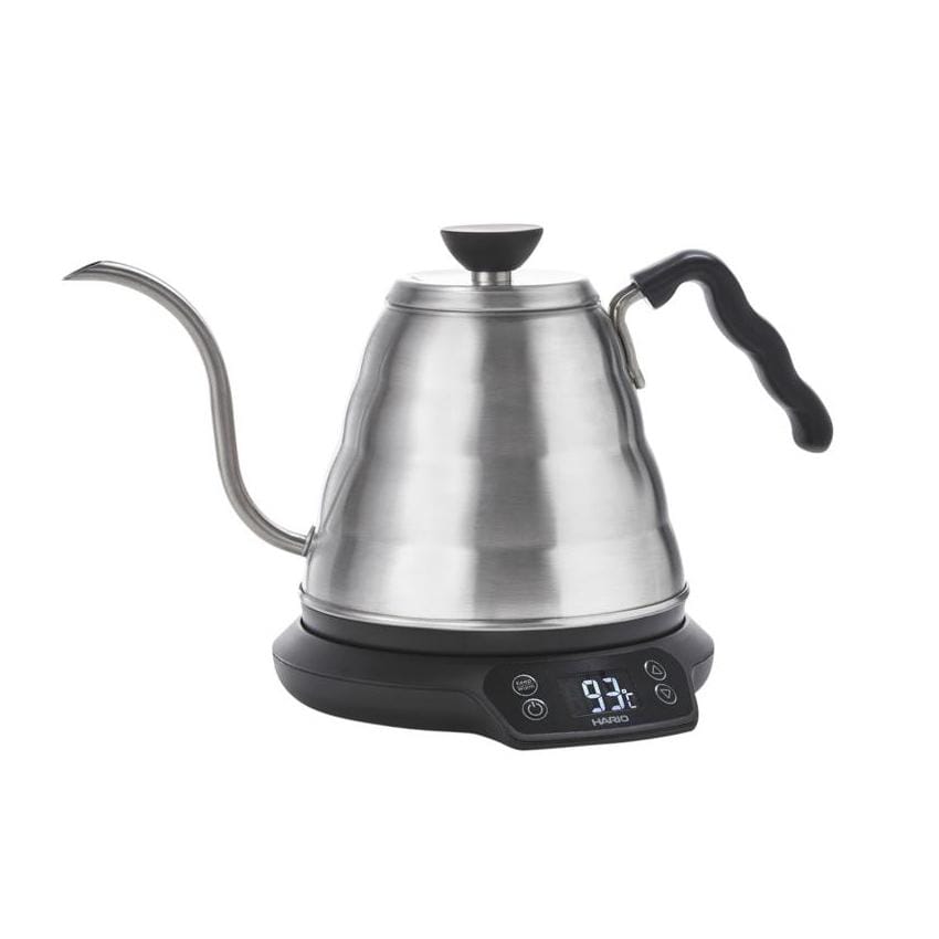 Hario V60 Buono Temperature Control Pour-Over Gooseneck Kettle with digital display on a white background