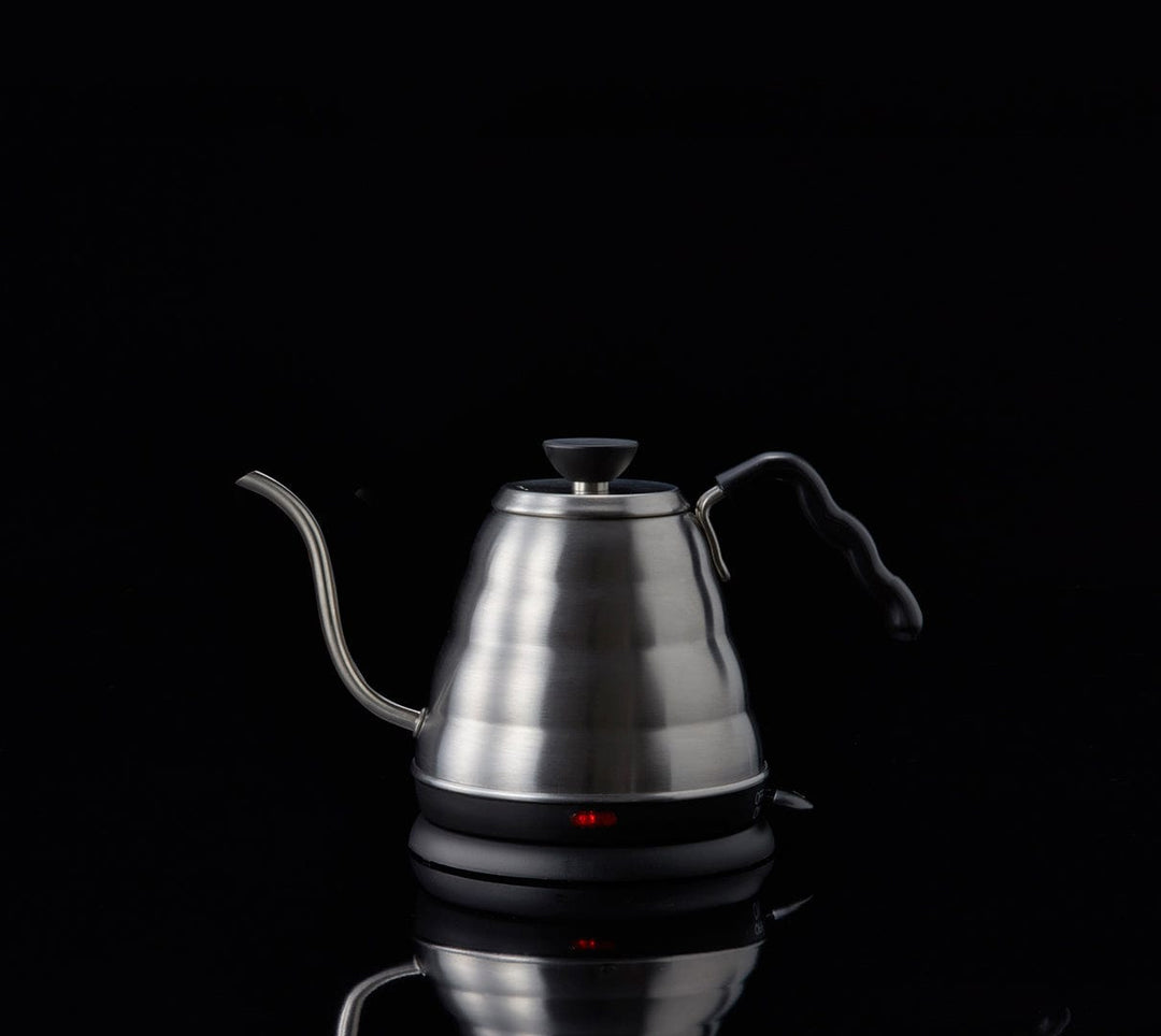 Hario V60 Buono Temperature Control Pour-Over Gooseneck Kettle on a black background