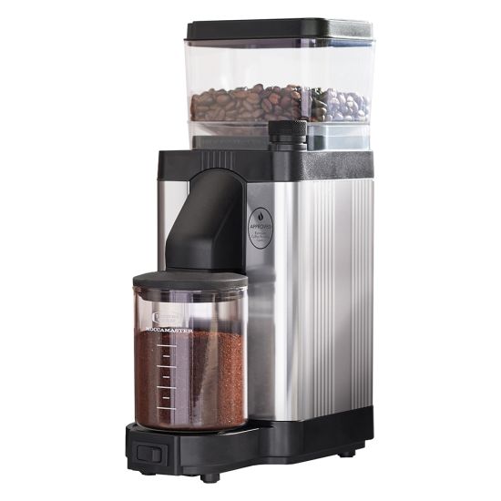 Moccamaster KM5 Burr Grinder in Polished Silver BY THE COFFEE BEAUTIFUL COFFEE COMPANY UK LONDON SURREY