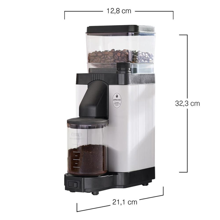 Moccamaster KM5 Burr Grinder in Matte White BY THE COFFEE BEAUTIFUL COFFEE COMPANY UK LONDON SURREY