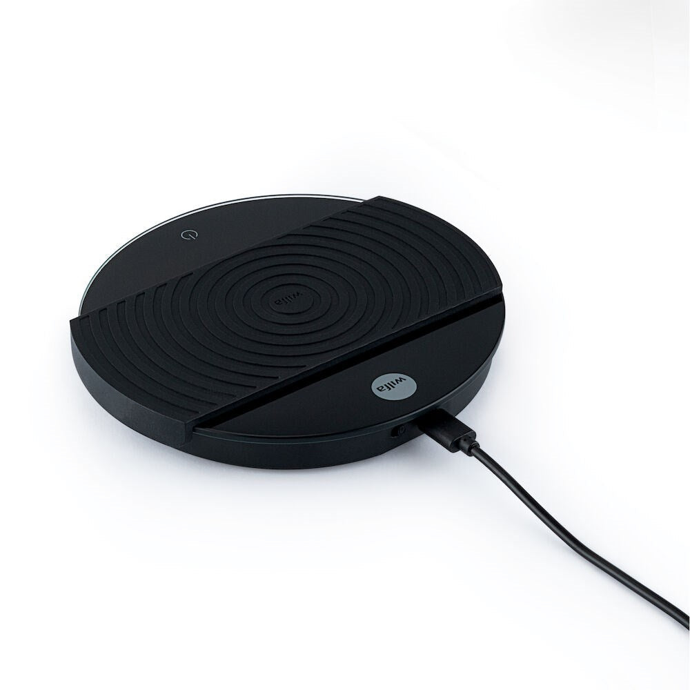 Black Wilfa Uniform Coffee and Kitchen Scale with cable on a white background