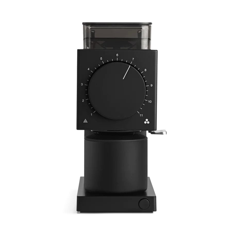Black Fellow Ode Gen 2 Electric Coffee Grinder with dial on a white background