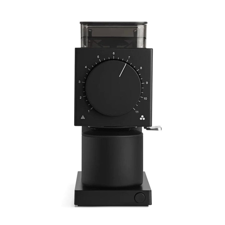 Black Fellow Ode Gen 2 Electric Coffee Grinder with dial on a white background