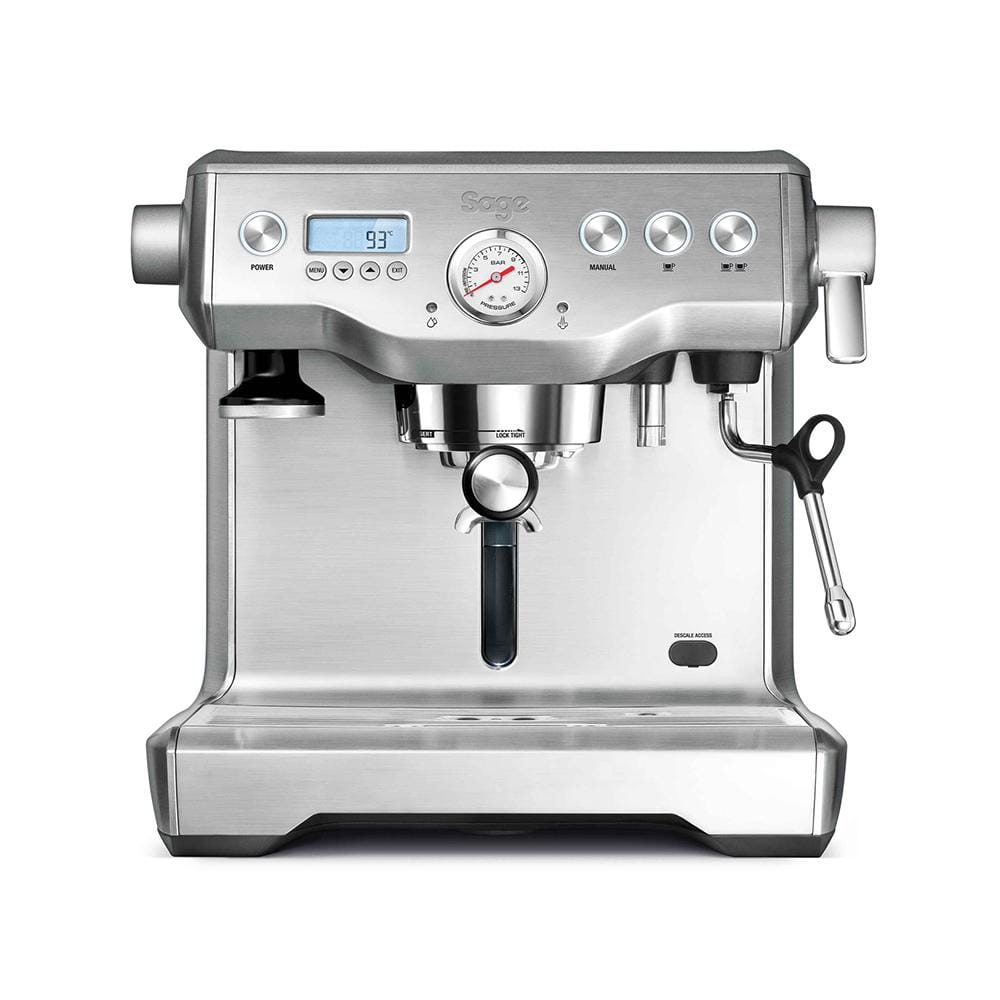 The Stainless Steel Sage Dual Boiler Espresso Coffee Machine on a white background