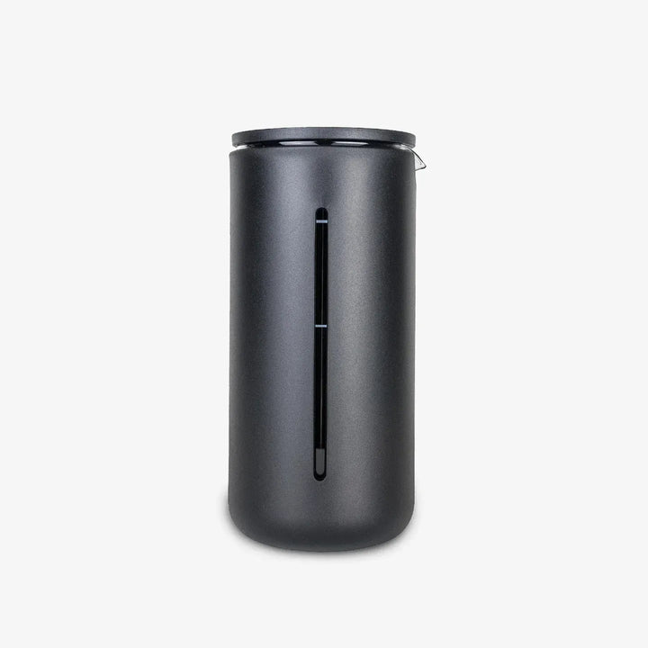 Timemore U French Press in black, front view showing the brew-level window