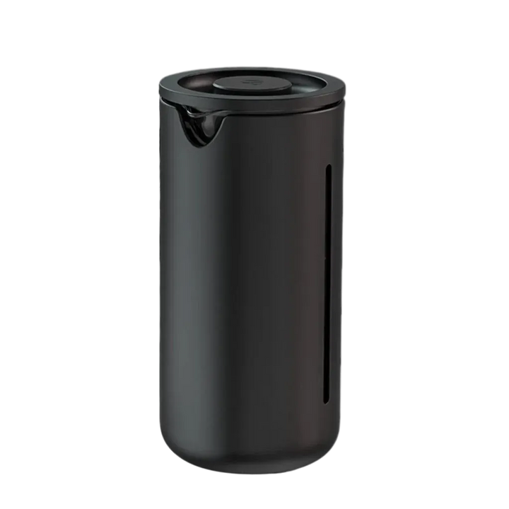 Timemore U French Press black, angled to show the pouring spout and lid