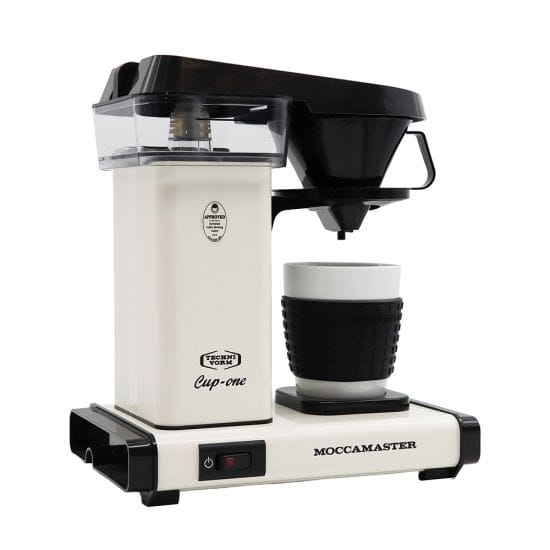 Moccamaster Cup One single-serve filter coffee brewer in Off White — angled left view